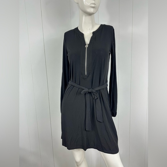 Michael Kors Women’s Sz S Black 1/4 Zip Front Dress Waist Tie W/ Long Sleeve - Picture 6 of 15